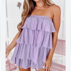 Purple strapless ruffle romper